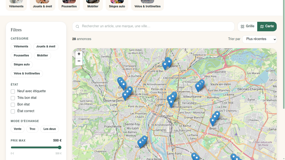 Recherche par carte ou par liste
