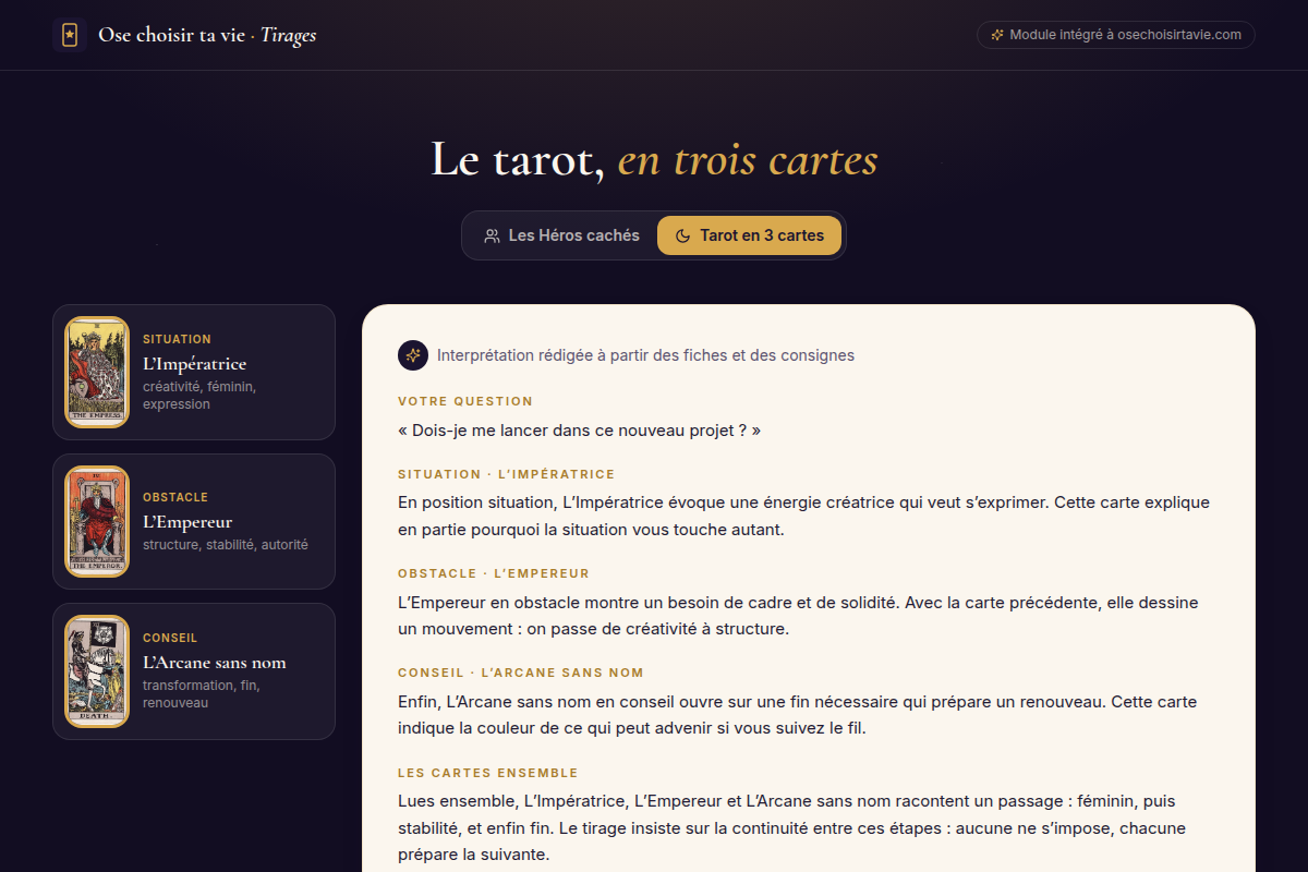 Lecture du tarot avec la question du visiteur