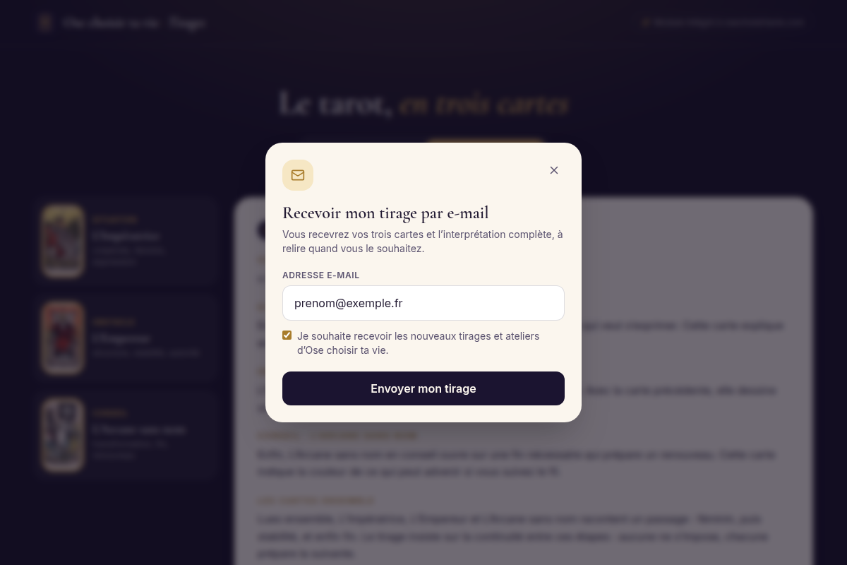 Capture de l'e-mail pour recevoir le tirage