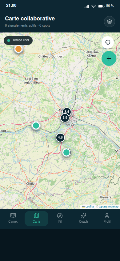 Carte collaborative des spots en temps réel