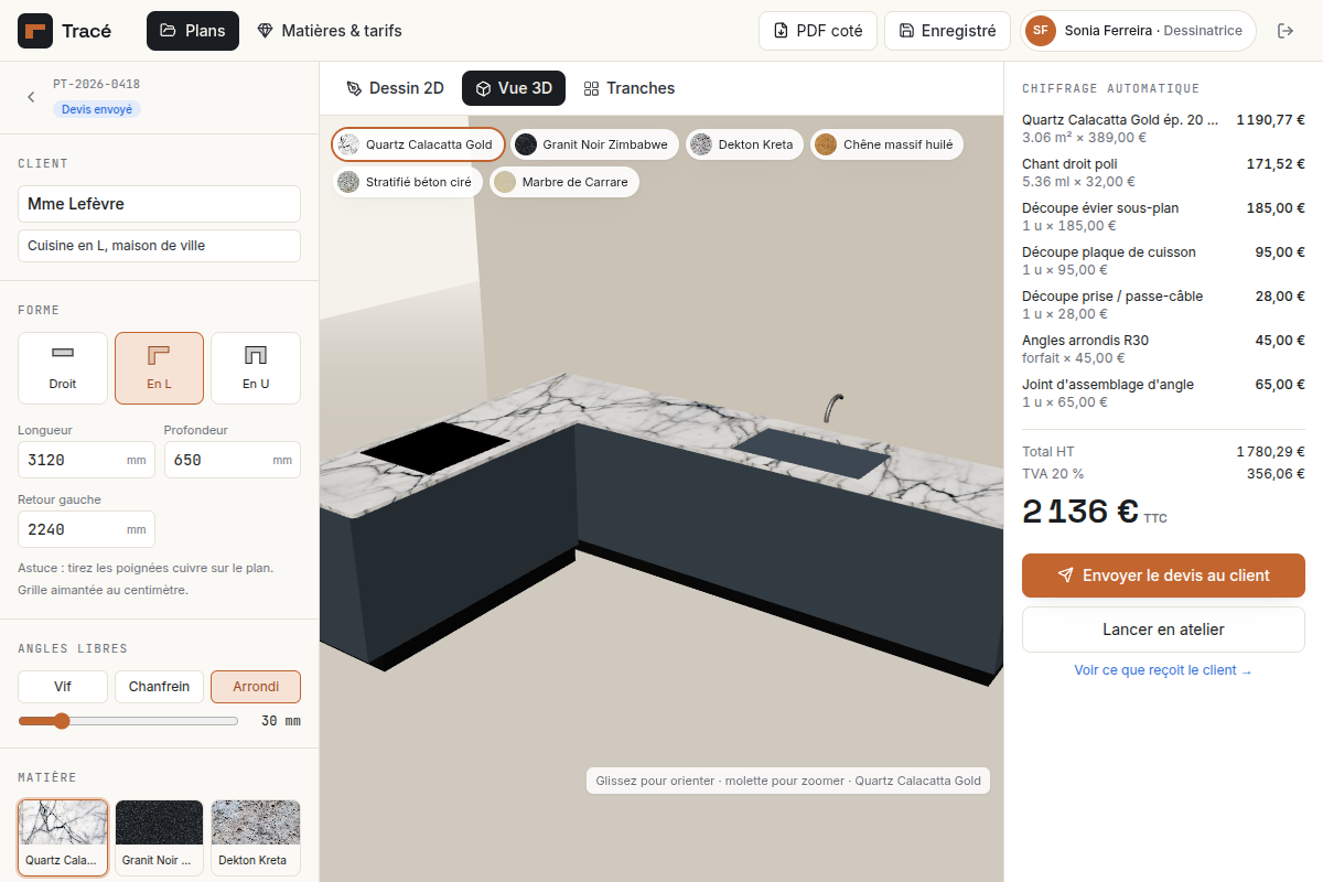 Vue 3D générée automatiquement depuis le plan