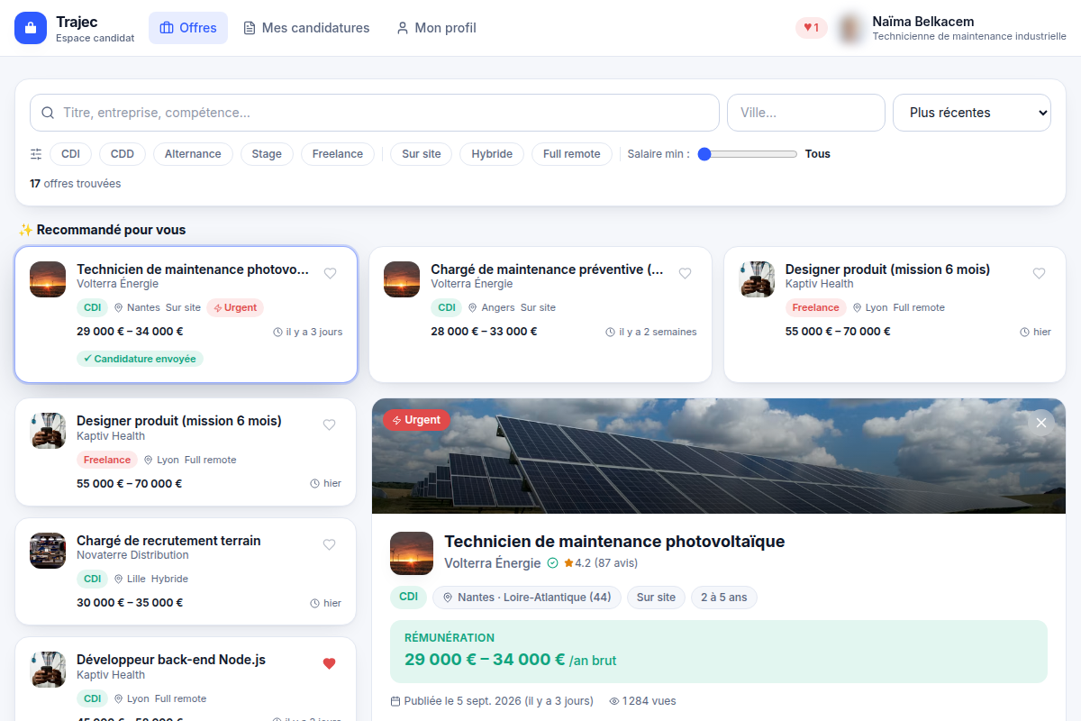 Recherche d'offres avec recommandations
