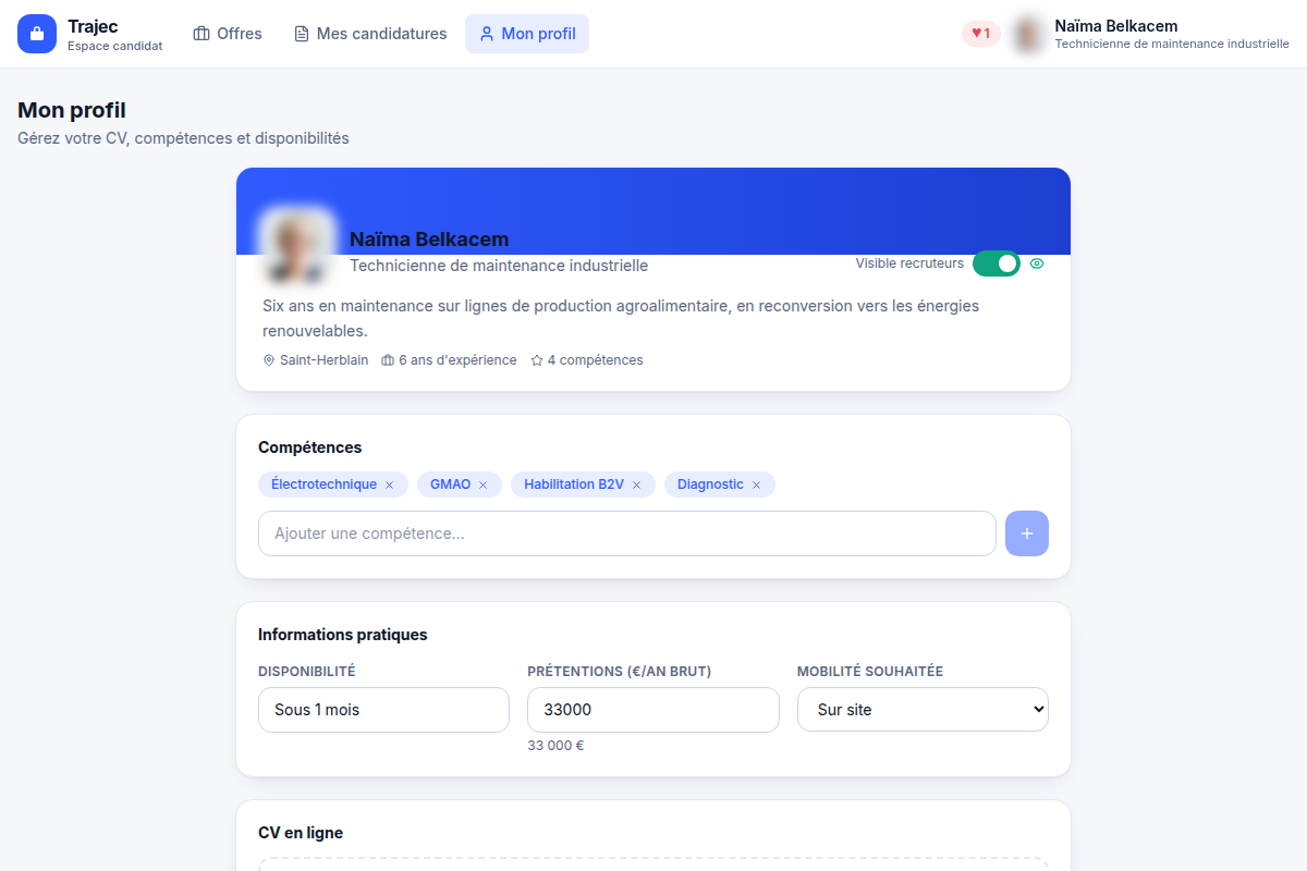 Profil et CV du candidat
