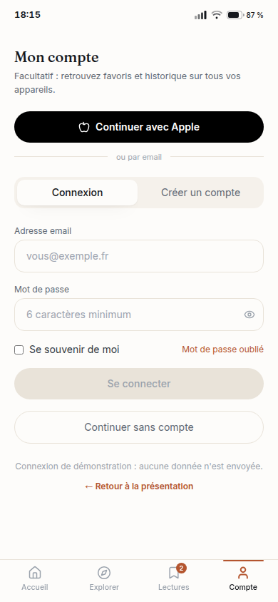 Compte lecteur facultatif