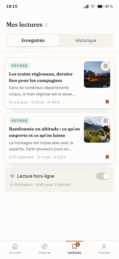 Lectures enregistrées et hors-ligne