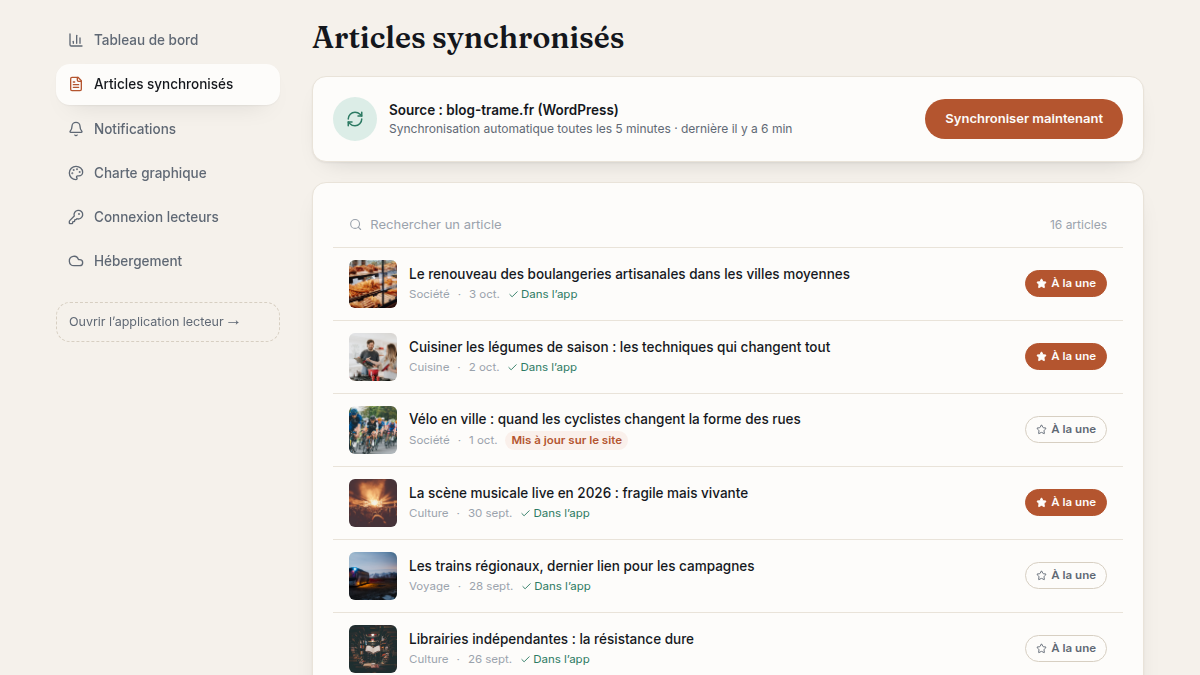 Synchronisation automatique avec le site