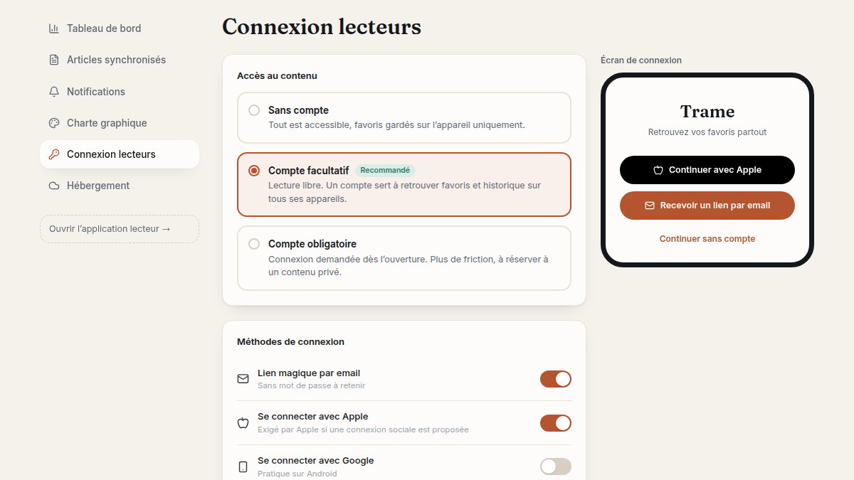 Lecture libre, compte facultatif