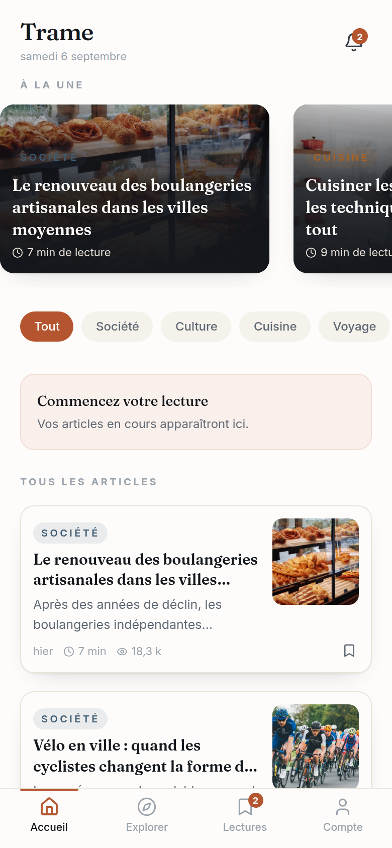 Accueil : à la une, rubriques, fil d'articles