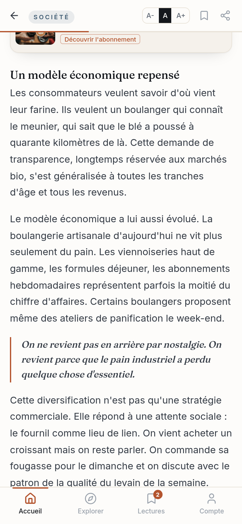 Article : citation mise en avant, pub native