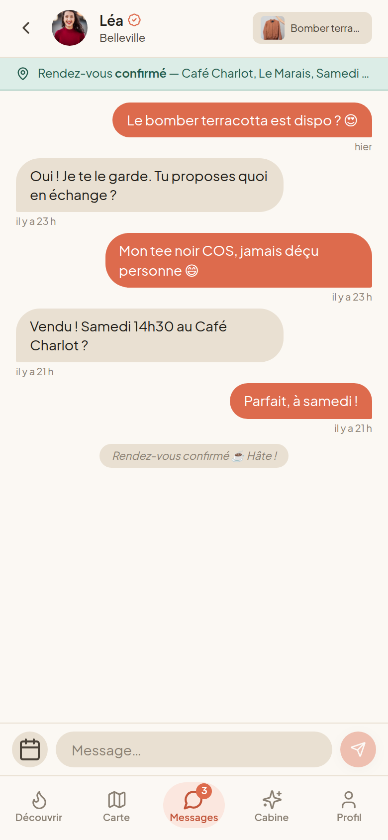 Chat avec rendez-vous d'échange confirmé