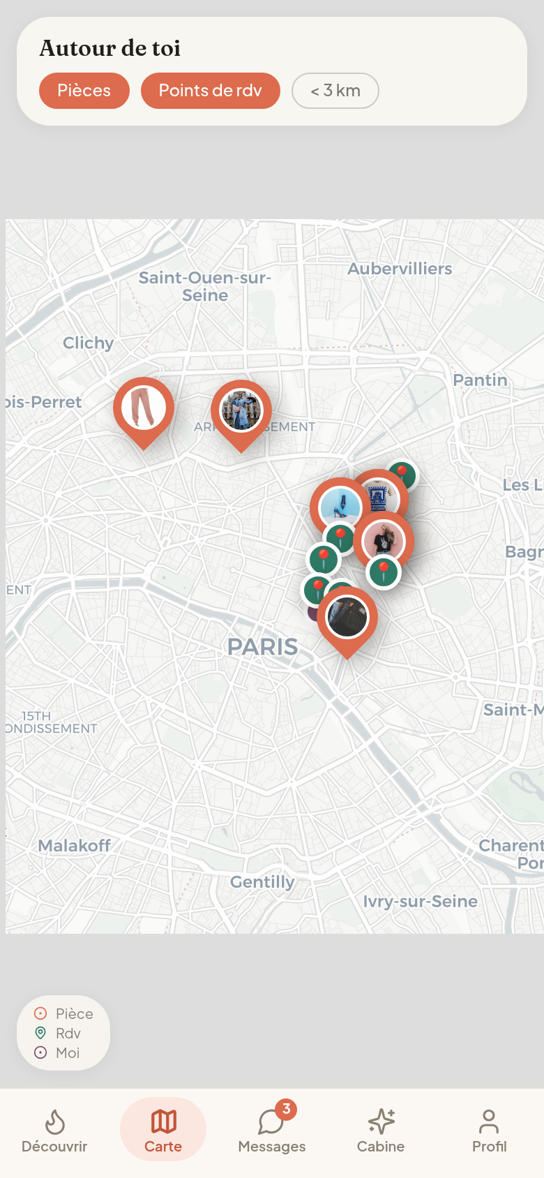 Carte des pièces et points de rendez-vous