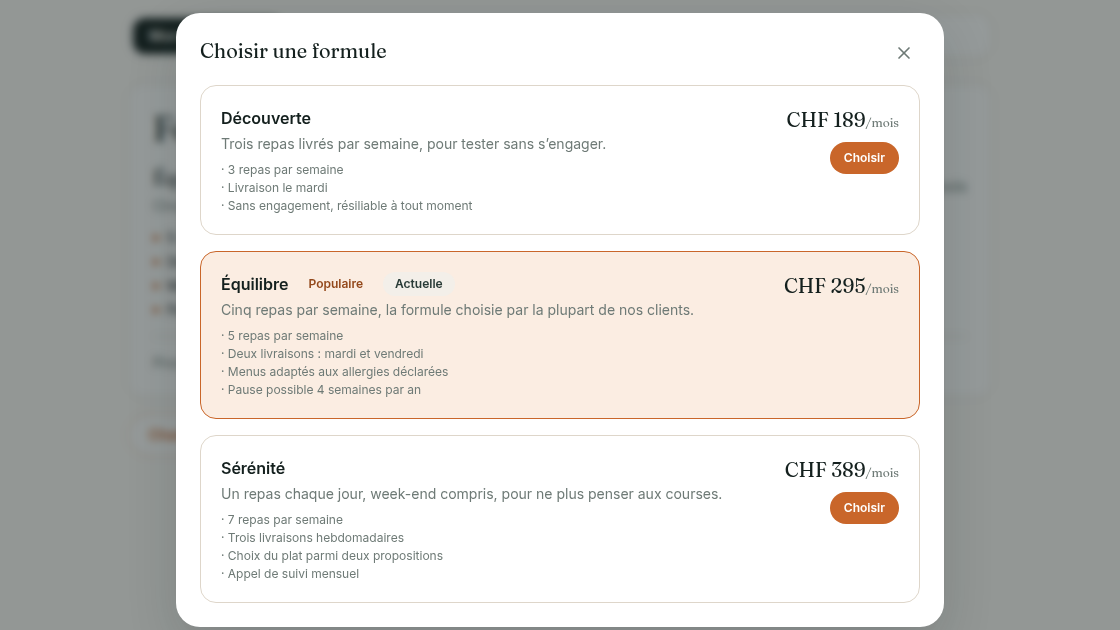 Formule actuelle mise en évidence dans le comparatif
