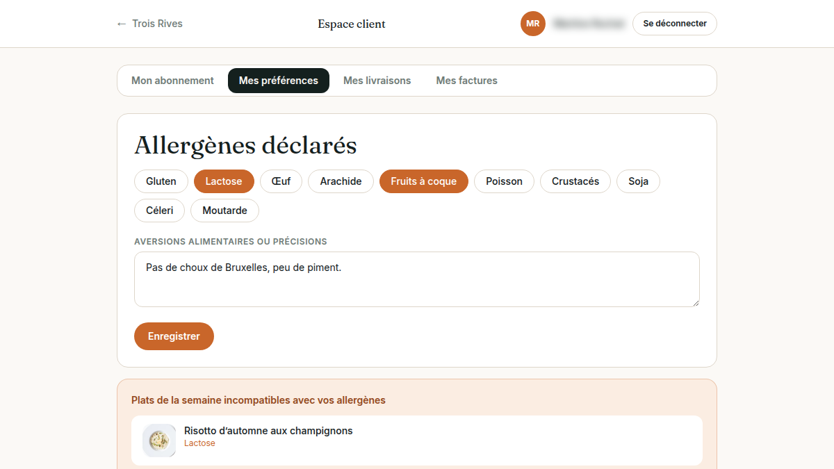 Alerte automatique sur les allergènes