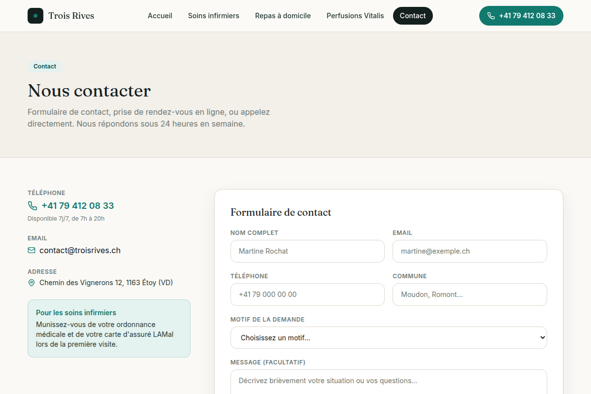 Formulaire de contact et prise de RDV