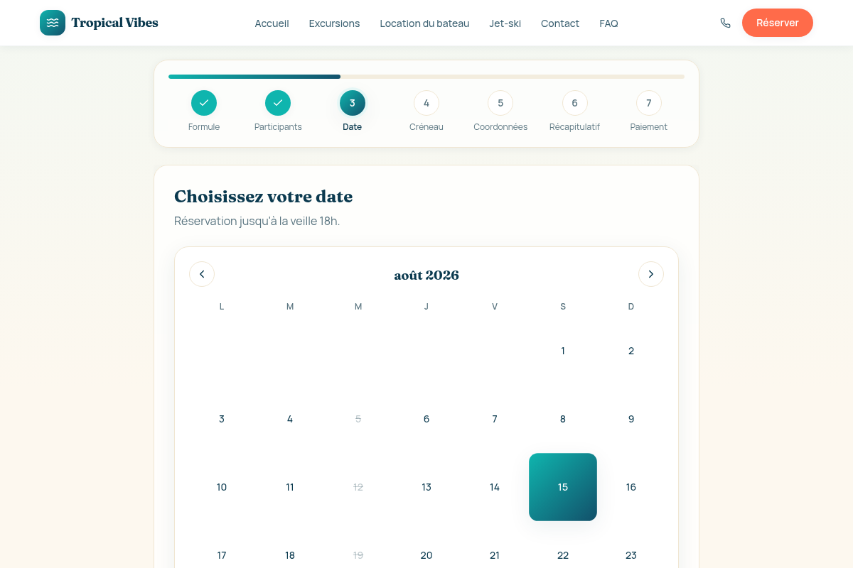 Calendrier des disponibilités par sortie