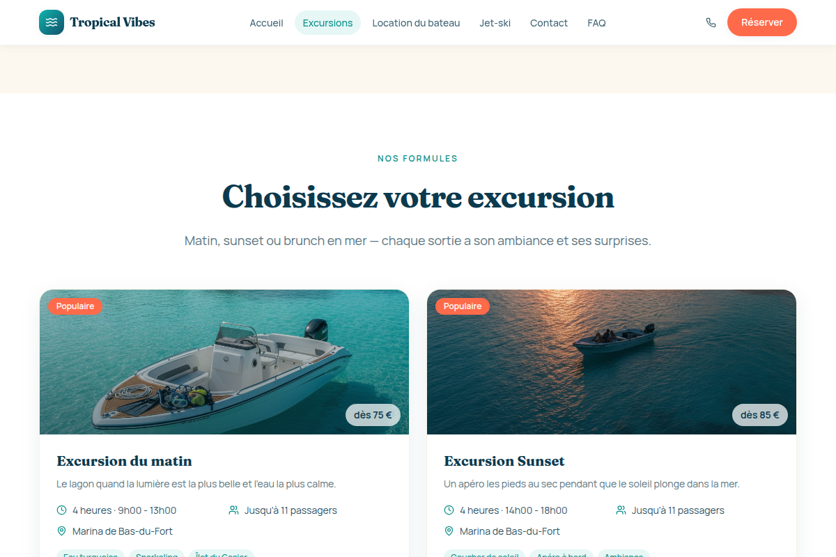 Catalogue des excursions en mer