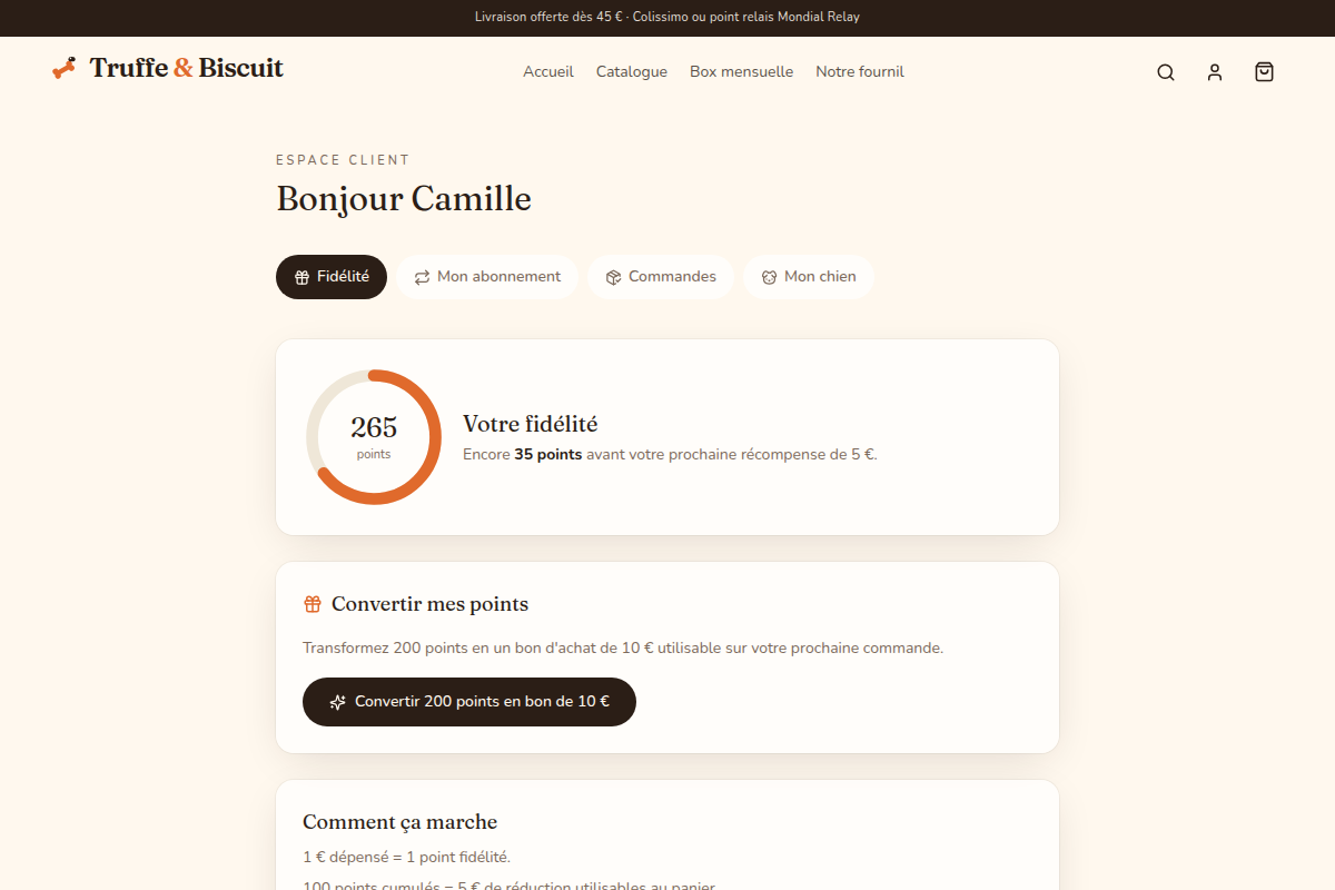 Espace client : solde de points et récompenses