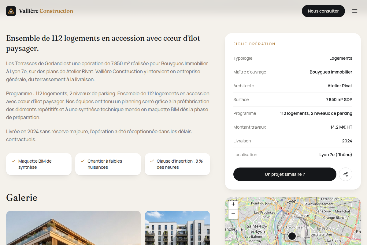 Fiche opération d'un chantier livré