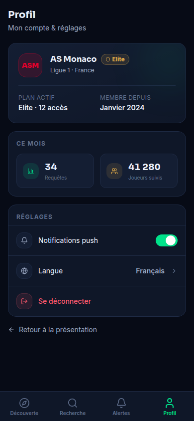 Profil club et réglages