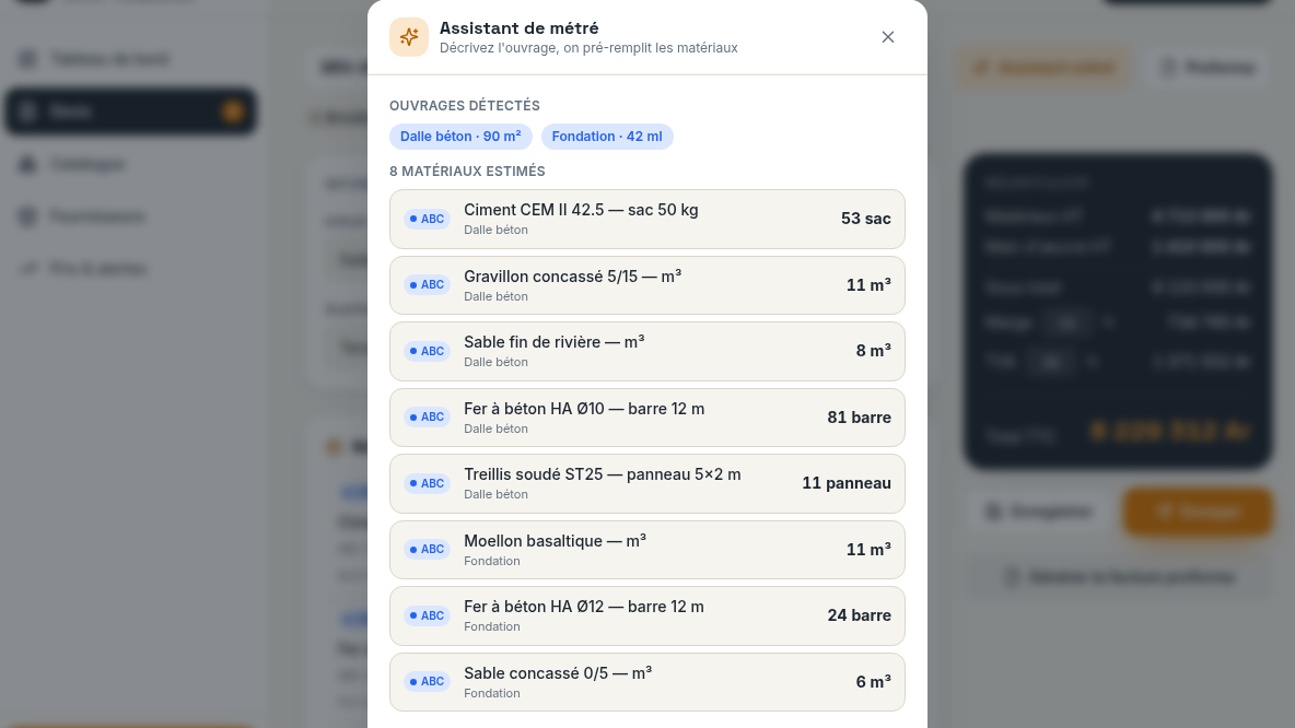 Métré parlé, du texte au devis