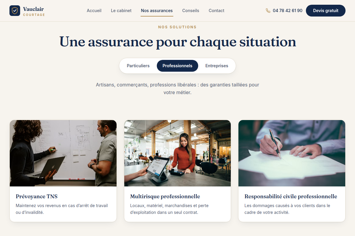Solutions : offres par audience (ici professionnels)