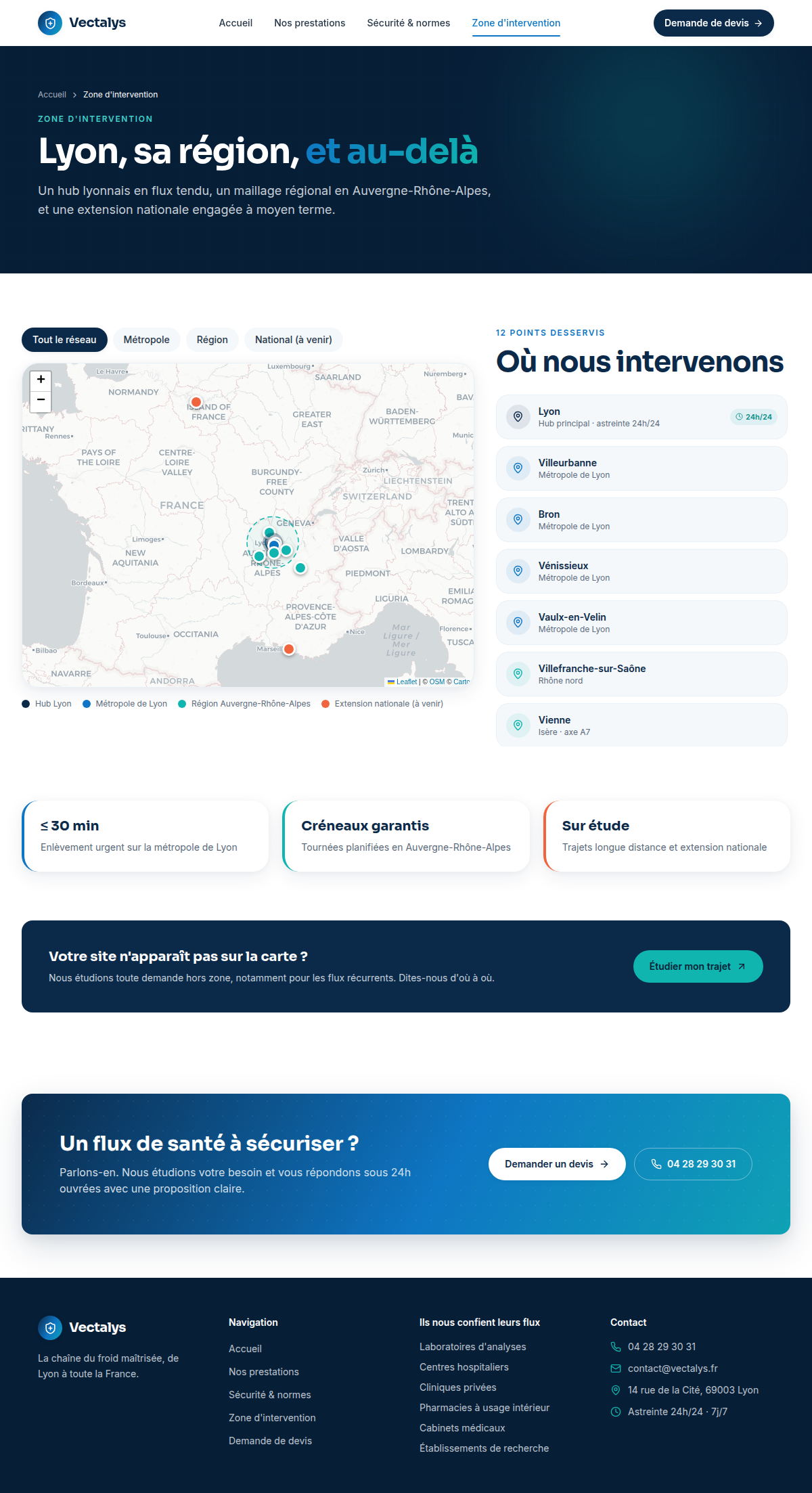Carte Leaflet des zones couvertes