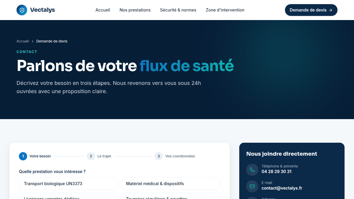 Formulaire devis en 3 étapes