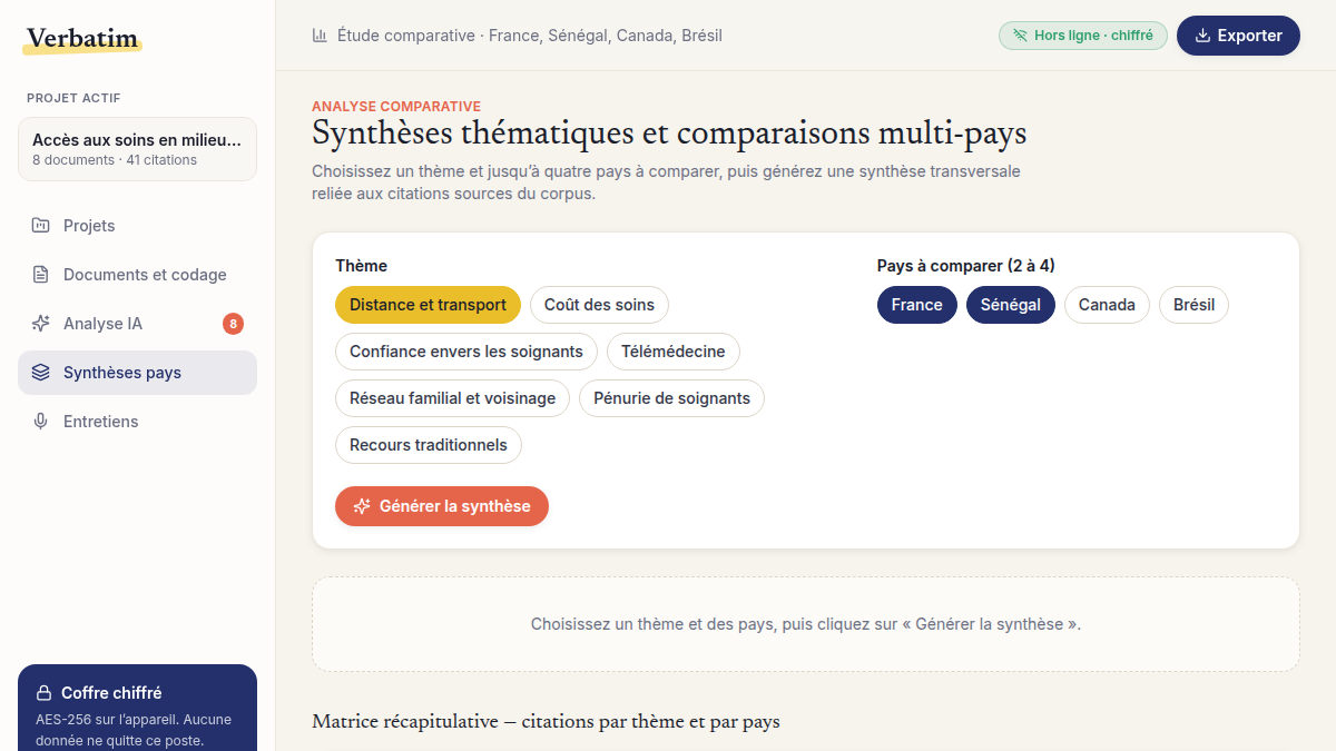 Matrice de synthèse par thème et par pays