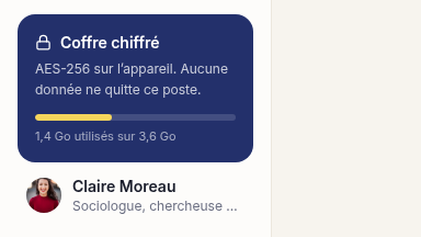 Coffre chiffré, zéro envoi réseau