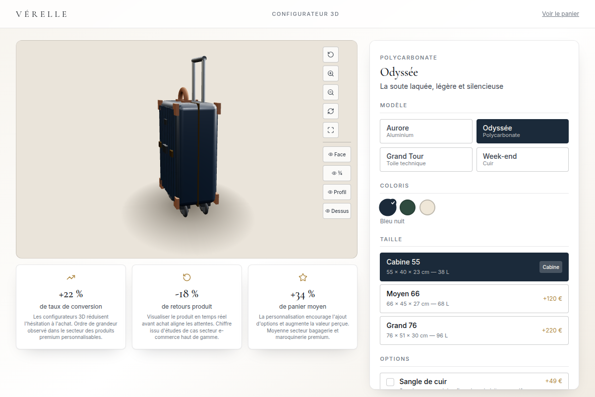 Configurateur 3D : rotation et personnalisation