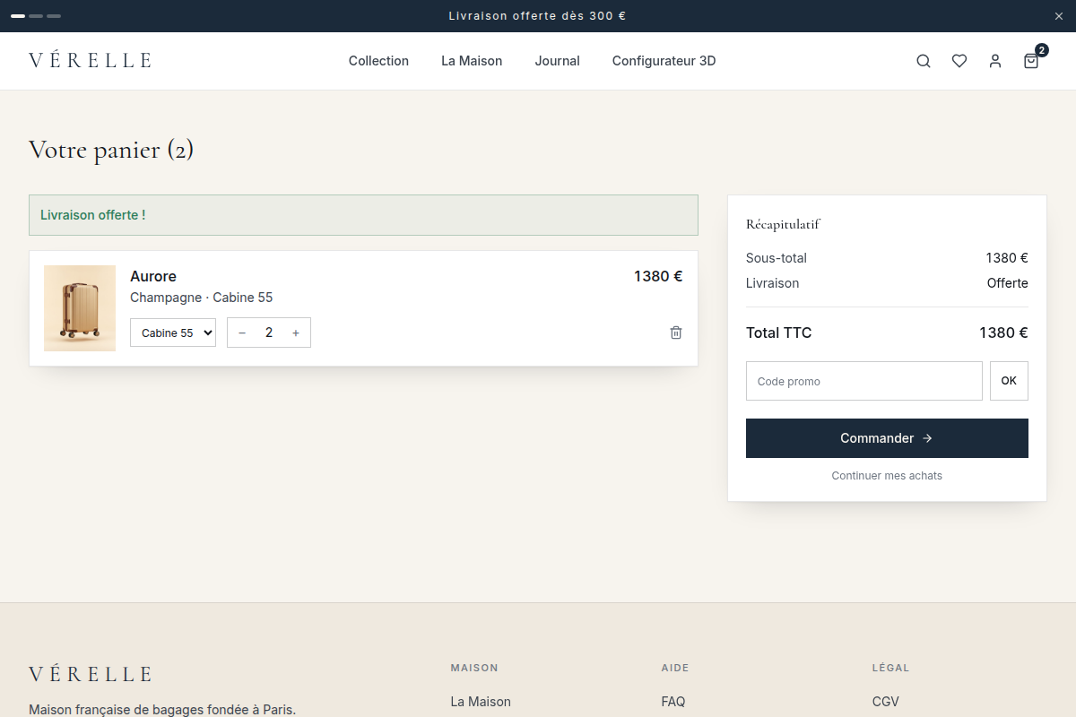 Panier avec récapitulatif de commande