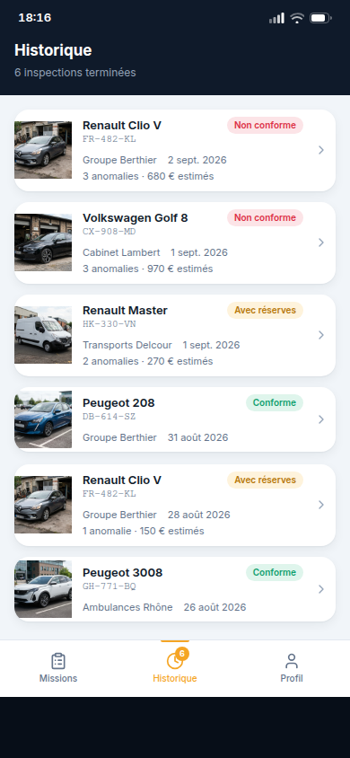 Historique des inspections passées
