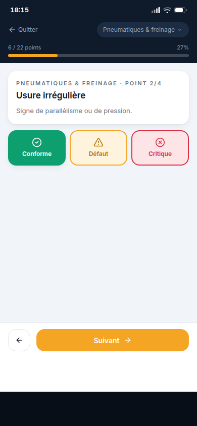 Checklist guidée, points cotés un par un