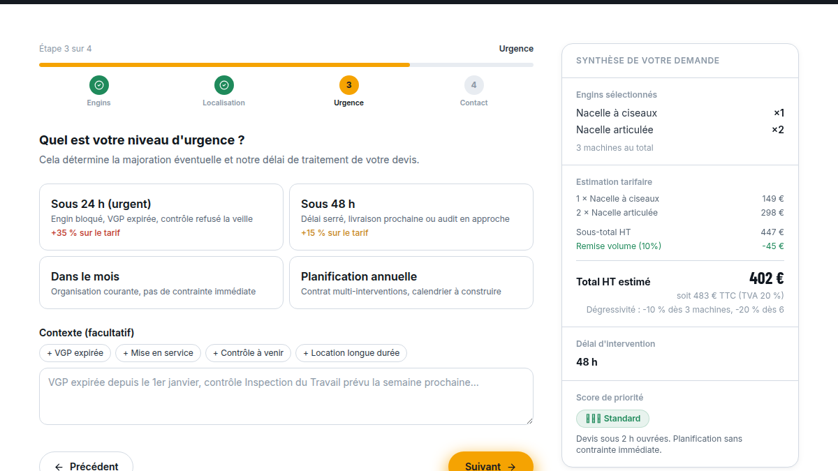 Assistant de devis en 4 étapes