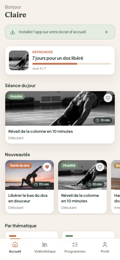 Accueil : reprise du programme et séance du jour