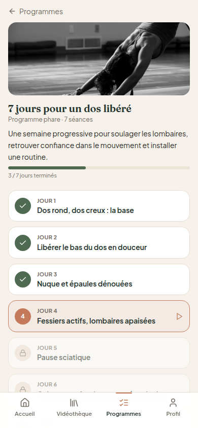 Programme guidé : progression jour après jour