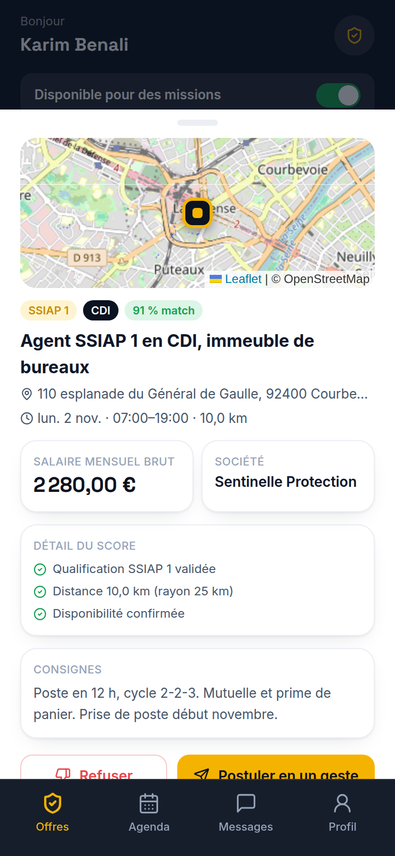 Détail d'une offre avec score expliqué