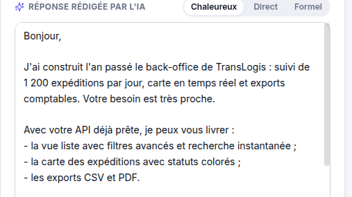 Réponse réécrite dans le bon ton