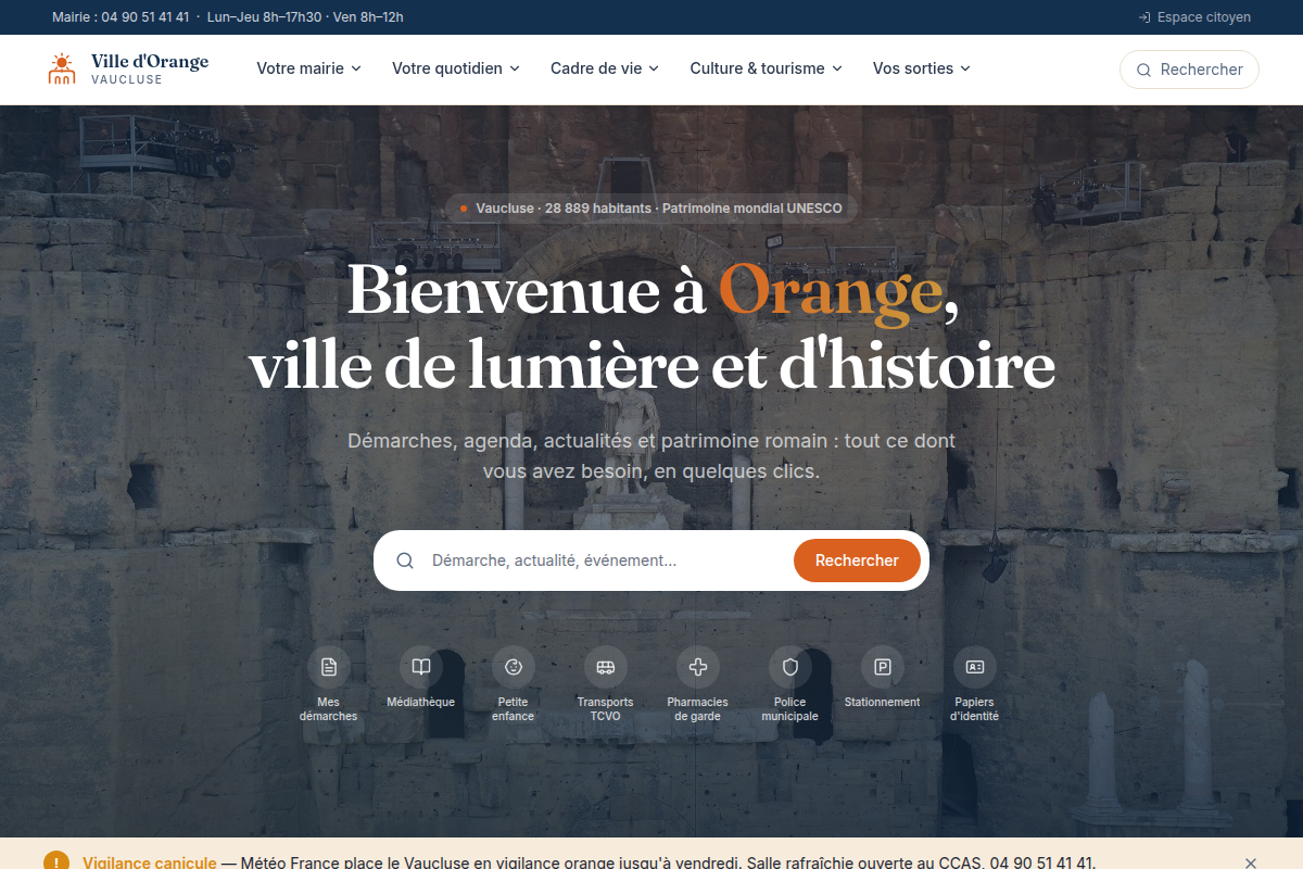 Accueil : recherche et accès rapide aux services
