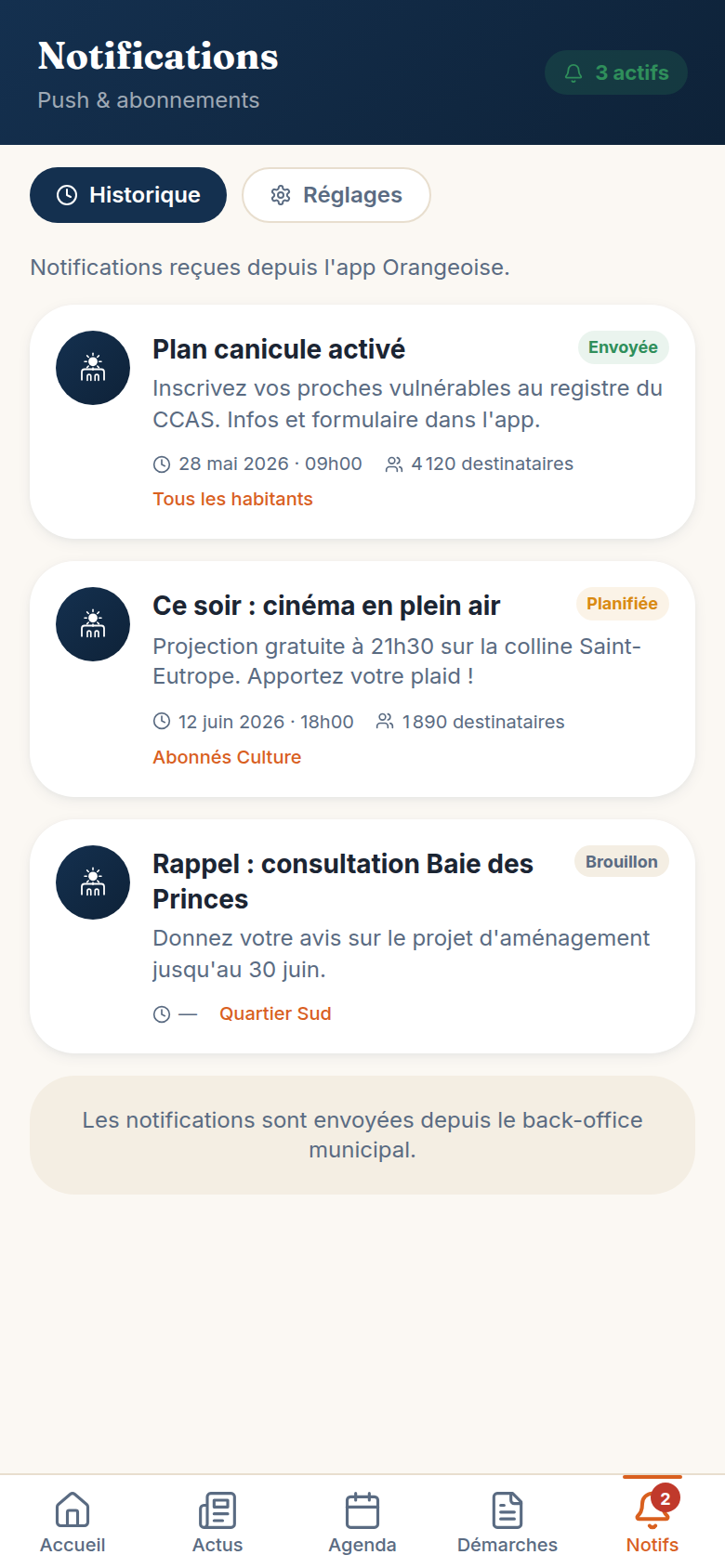 Notifications push et abonnements