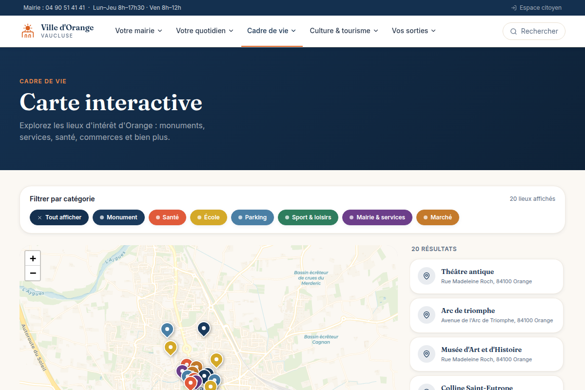 Carte interactive des lieux de la ville