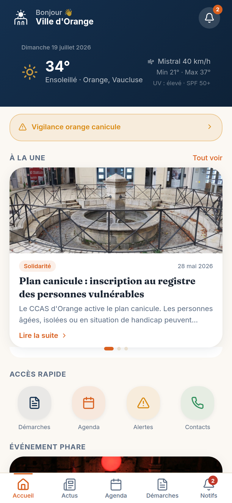 Accueil : météo, alertes et à la une