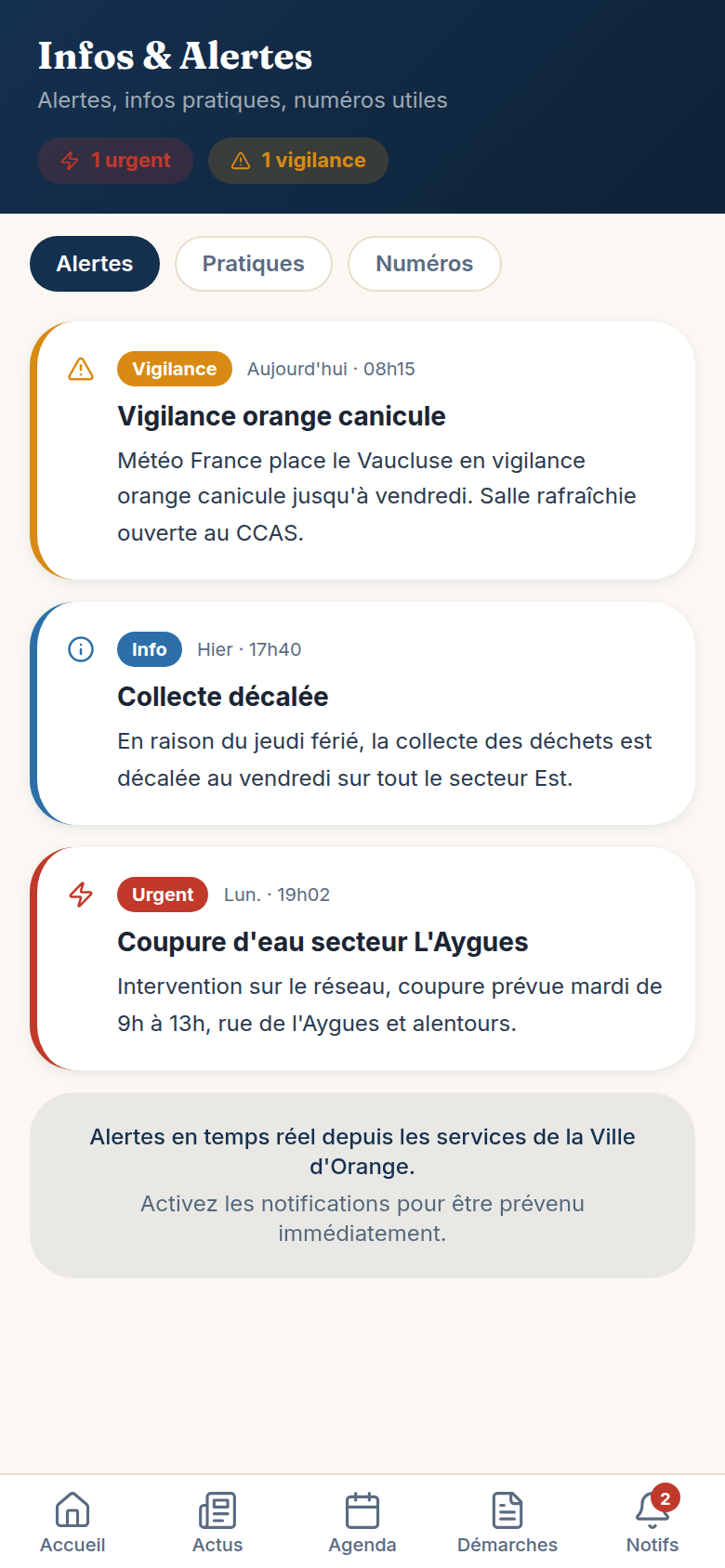 Alertes en temps réel de la ville