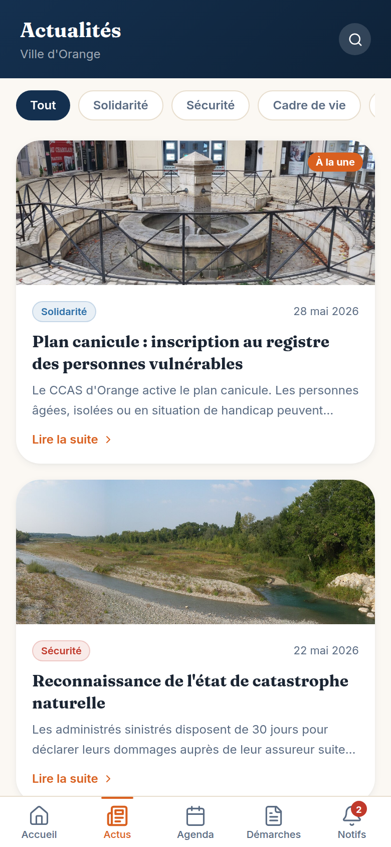 Fil d'actualités de la ville