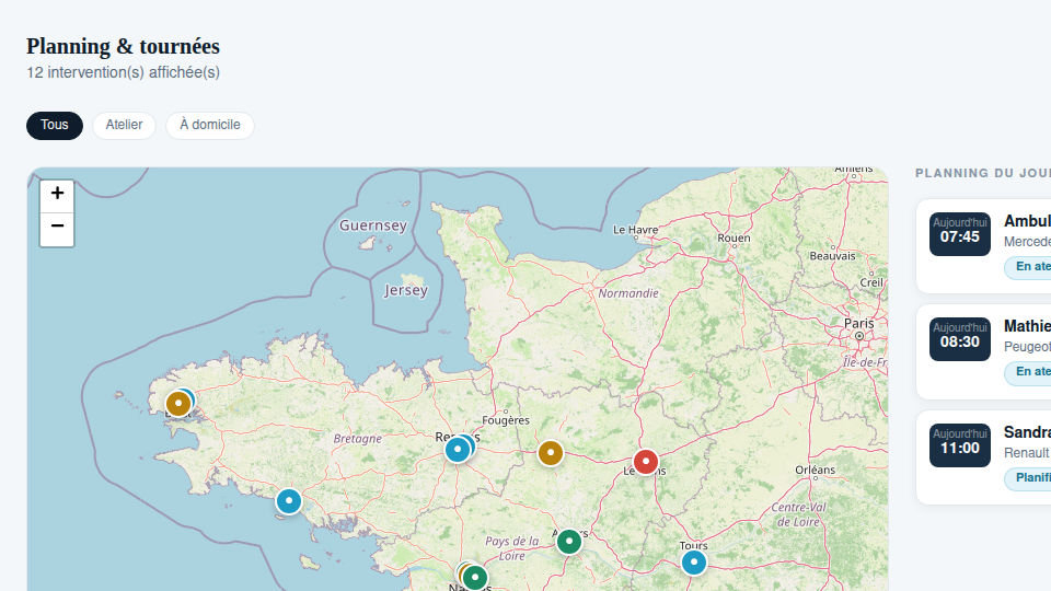 Les tournées posées sur une carte