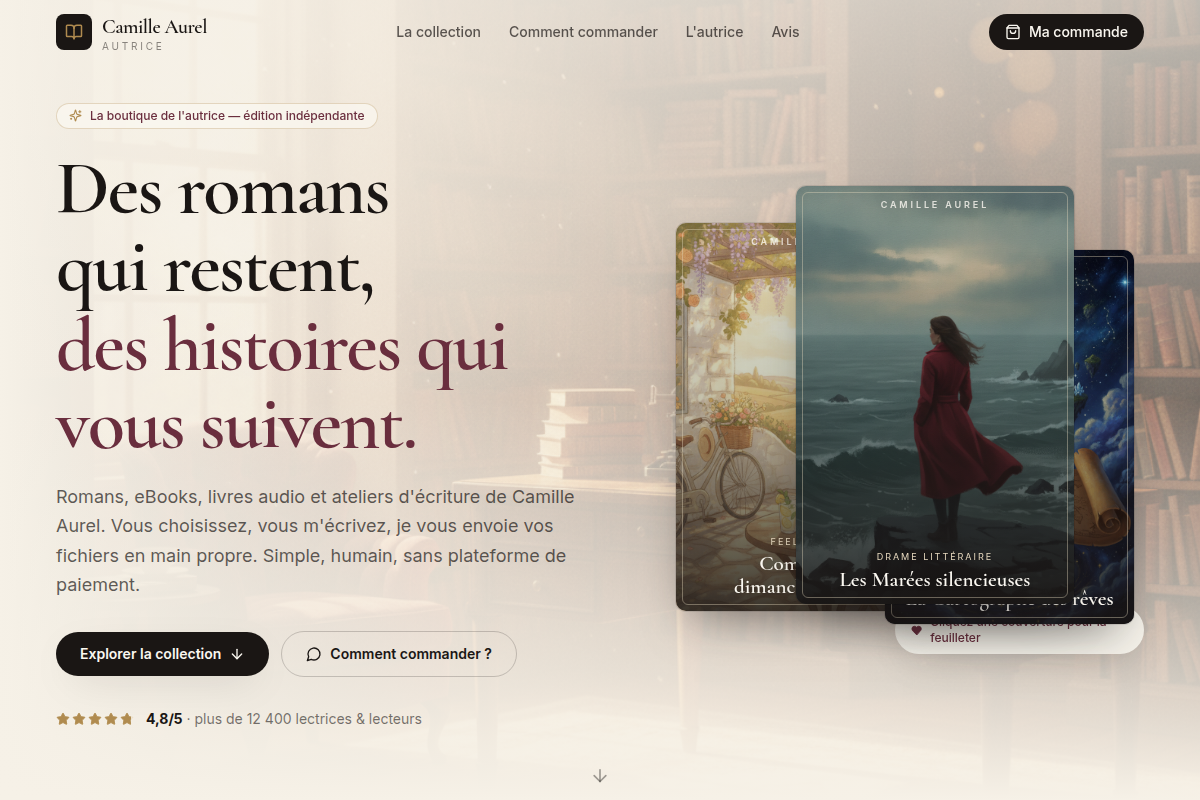 Accueil : la collection de l'autrice en vitrine