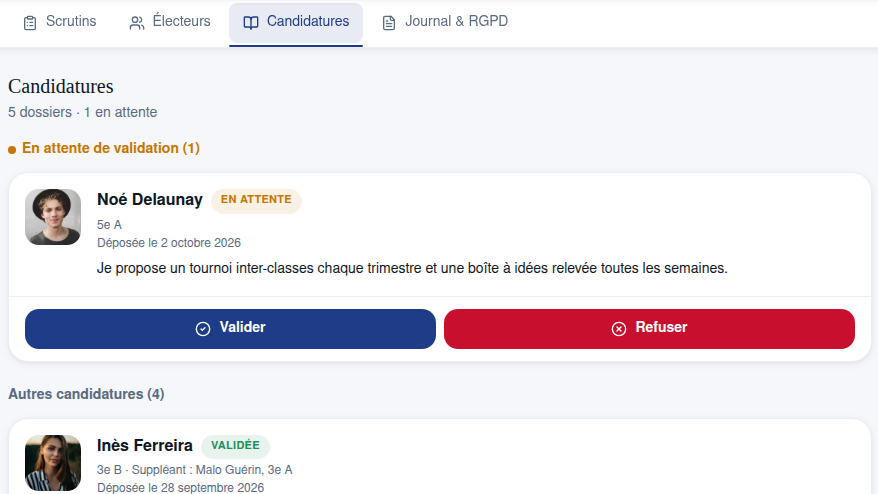 Candidatures validées en un clic