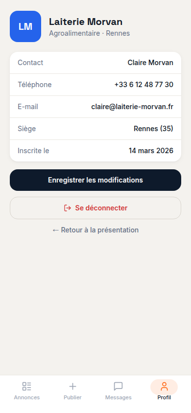Profil entreprise et coordonnées de contact
