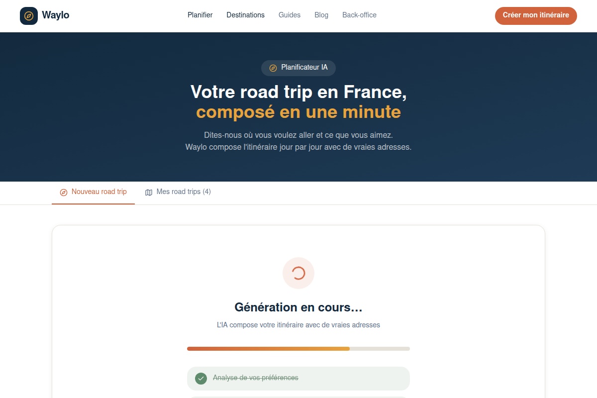 Génération de l'itinéraire par l'IA