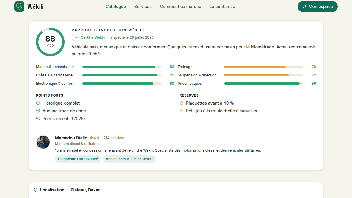 Rapport d'inspection lisible et noté